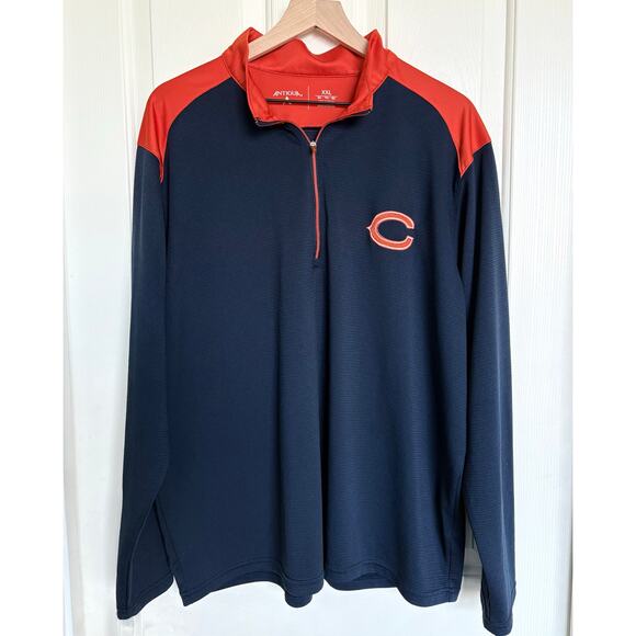 Chicago Bears -Antigua Long Sleeve 1/4 Zip Shirt Mens XXL -Navy Orange Shoulders - Picture 1 of 4